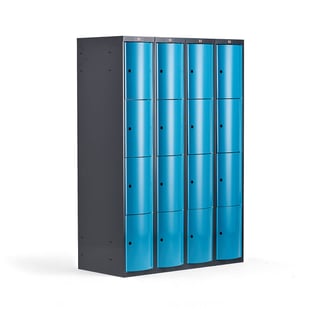 Clothes locker CURVE, 4 modules, 16 doors, 1740x1200x550, blue