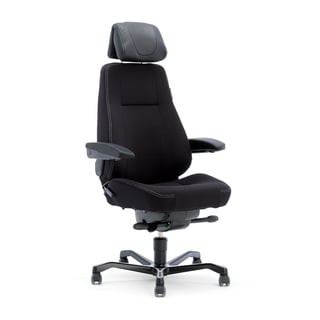 24 hour office chair LIVERPOOL, with armrests and headrest, black fabric