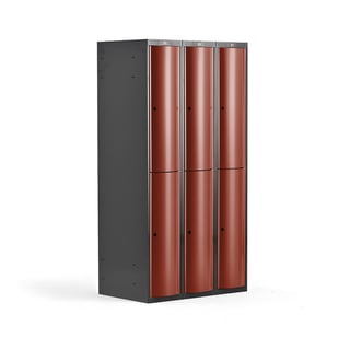 Clothes locker CURVE, 3 modules, 6 doors, 1740x900x550, red