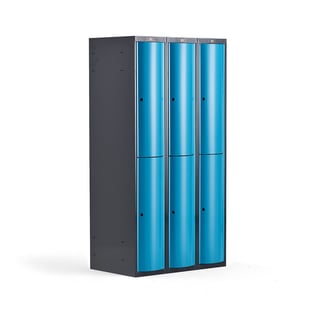 Clothes locker CURVE, 3 modules, 6 doors, 1740x900x550, blue