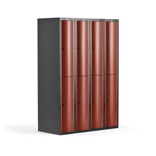 Clothes locker CURVE, 4 modules, 8 doors, 1740x1200x550, red