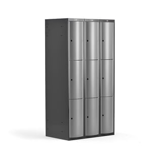 Clothes locker CURVE, 3 modules, 9 doors, 1740x900x550, light grey