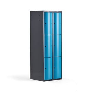 Clothes locker CURVE, 2 modules, 6 doors, 1740x600x550, blue