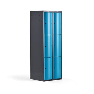 Kledinglocker CURVE, 2 modules, 6 deuren, 1740 x 600 x 550, blauw