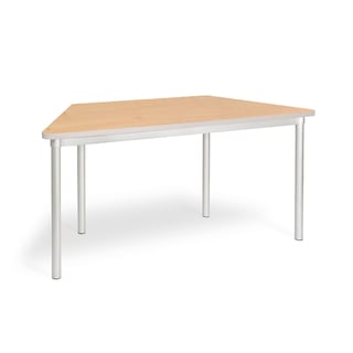 Trapezoidal classroom table ENVIRO, 1400x590x760 mm, beech, silver