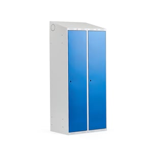 Garderobeskap CLASSIC, 2 seksjoner, skrått tak, H1900 B800 D550 mm, blå