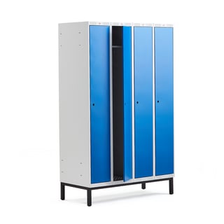 Clothes locker CLASSIC, leg frame, 4 modules, 1940x1200x550mm, blue