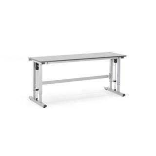 Höj- och sänkbart arbetsbord MOTION, 300 kg, 2000x600 mm, ljusgrå