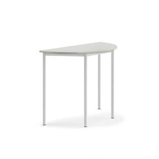 Skrivebord SONITUS, halvrundt, 1200x600x900 mm, grå højtrykslaminat, hvid