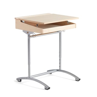 Školní lavice ACCESS, 650x550 mm, nastavitelná výška, stříbrné nohy, HPL, bříza