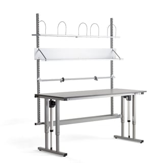 Complete height-adjustable workbench MOTION, electric, 2000x800 mm, grey