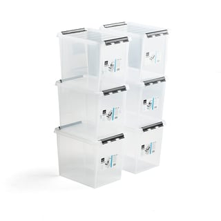 Kunststoffbehälter LEE mit Deckel, 25 l, 400 x 300 x 320, transparent, 6 Stück/Packung