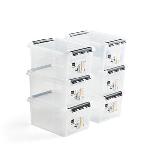 Kunststoffbehälter LEE mit Deckel, 32 l, 500 x 390 x 260, transparent, 6 Stück/Packung