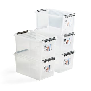 Kunststoffbehälter LEE mit Deckel, 47 l, 590 x 390 x 310, transparent, 5 Stück/Packung