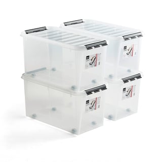 Kunststoffbehälter LEE mit Deckel, 70 l, 720 x 400 x 380, transparent, 4 Stück/Packung