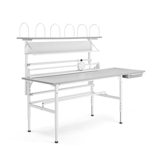 Packing workstation SEND, with rear shelves, 2000x800 mm, grey