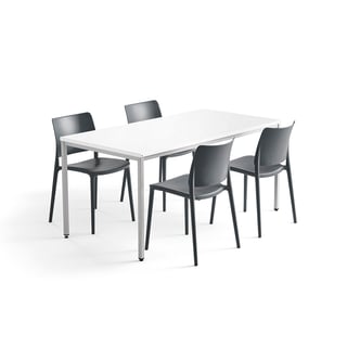 Ruokailuryhmä Modulus + Rio, pöytä + 4 tuolia, antrasiitinharmaa