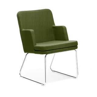 Armchair EASY, chrome skid frame, Medley fabric, moss green