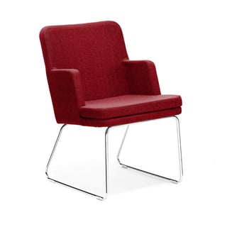 Armchair EASY, chrome skid frame, Zone fabric, red