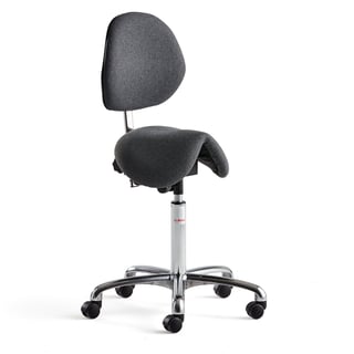Saddle chair DERBY with backrest, dark grey fabric
