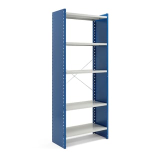 Shelving MIX, basic section, 2100x800x400 mm, closed end frame, blue, grey