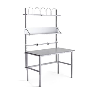 Complete height-adjustable workbench, manual, 1500x800 mm, light grey