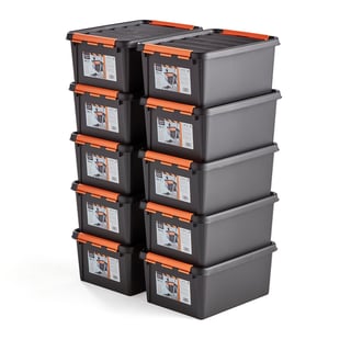 Behälter NOLAN mit Deckel, 14 l, 400 x 300 x 190 mm, Kunststoff schwarz, 10 Stück/Packung