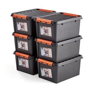 Behälter NOLAN mit Deckel, 32 l, 500 x 390 x 260 mm, Kunststoff schwarz, 6 Stück/Packung