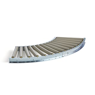 Roller conveyor LINE, 90° curved, PVC rollers, 930x400 mm