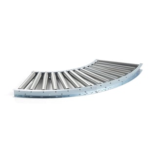 Roller conveyor LINE, 90° curved, steel rollers, 930x400 mm