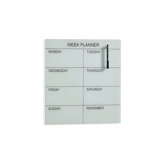 Tablica szklana PEGGY, plan tygodniowy, 450x450 mm, biały