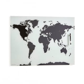 World map glass board WENDY, 800x500 mm, black/white
