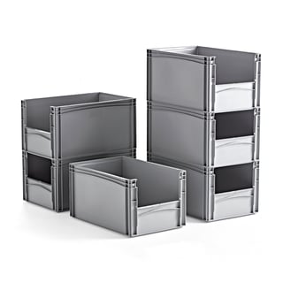 Kommissionierbox FRASER, 600 x 400 x 320 mm, Kunststoff grau, 6 Stück/Packung