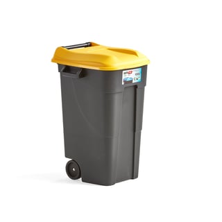 Avfallsbeholder LEWIS med lokk, 120 l, gul