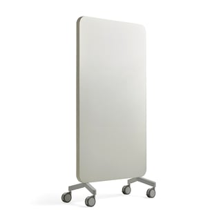 Mobile glass board MARY with acoustic panel back, 1000x1960 mm, light grey
