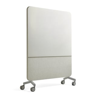 Mobile glass board MARY with acoustic panel, 1500x1960 mm, light grey