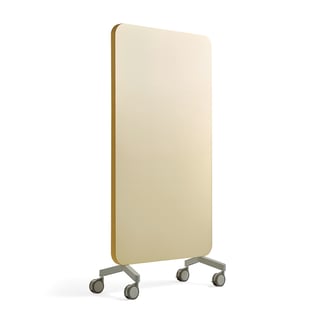 Mobile glass board MARY with acoustic panel back, 1000x1960 mm, yellow