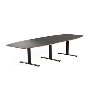 Konferencebord AUDREY, 3200 mm, sort stel, mørkegrå bordplade