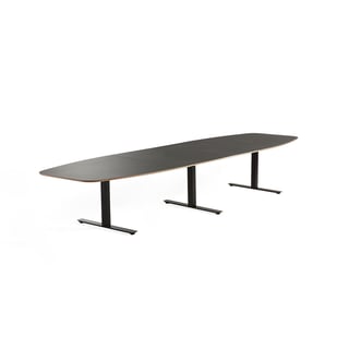Konferencebord AUDREY, 4000 mm, sort stel, mørkegrå bordplade