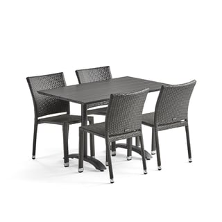 Outdoor-Paket ASTON + PIAZZA, 1 Tisch + 4 Stühle, Rattan/schwarz