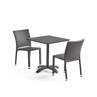 Outdoor furniture set ASTON + PIAZZA, 1 table + 2 rattan chairs, grey
