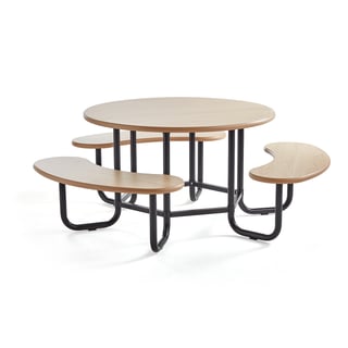 Seating group OCTO, birch benches, black frame