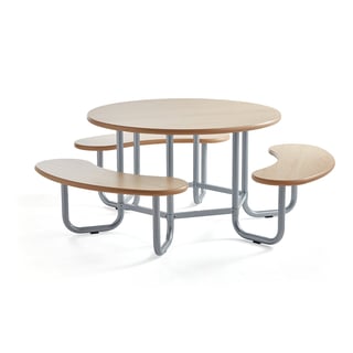 Stůl s lavicemi OCTO, stříbrná konstrukce, bříza