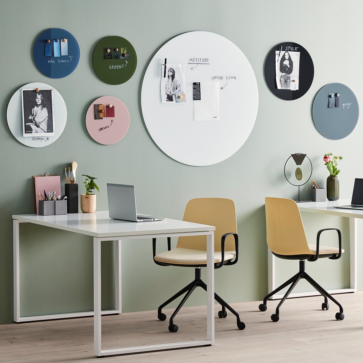 Circular glass writing board CAROL, Ø 350 mm, blue grey AJ Products