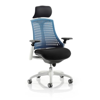 Office chair LEWES with headrest, white with black seat + blue back
