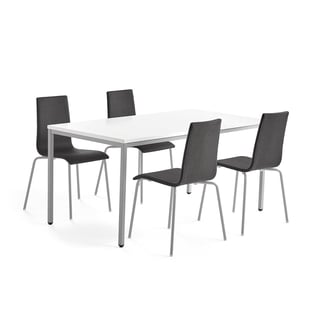 Furniture set QBUS + MELVILLE, 1 table and 4 dark grey chairs