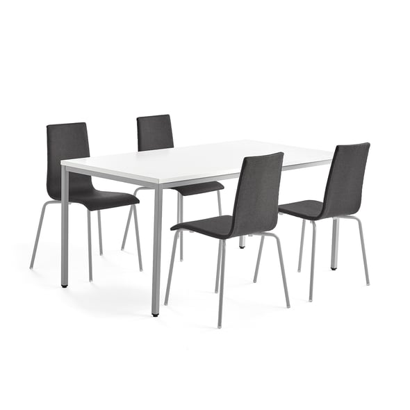 Furniture set QBUS + MELVILLE, 1 table and 4 dark grey chairs | AJ Products