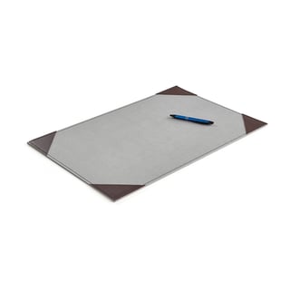 Desk mat TIDY, 590x390 mm, grey with leather corners