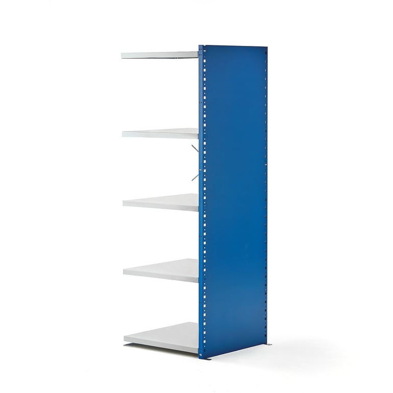 Reol påbygningssektion, 1740x600x600 mm, lukket gavl, blå, grå hylder | AJ Produkter