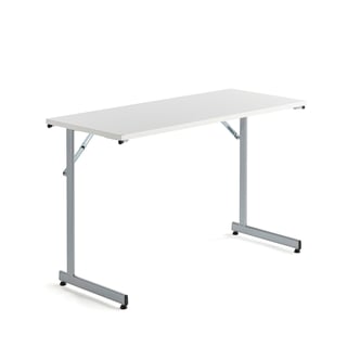 Konferensbord CLAIRE, fällbart, 1200x500 mm, vit laminat, alugrå